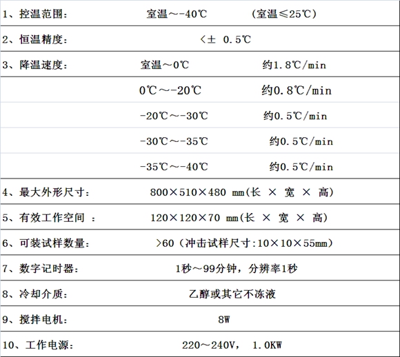 冲击试验低温槽技术参数