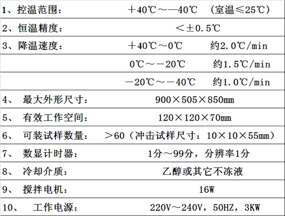 冲击试验低温槽DWC-40(高低温)技术参数