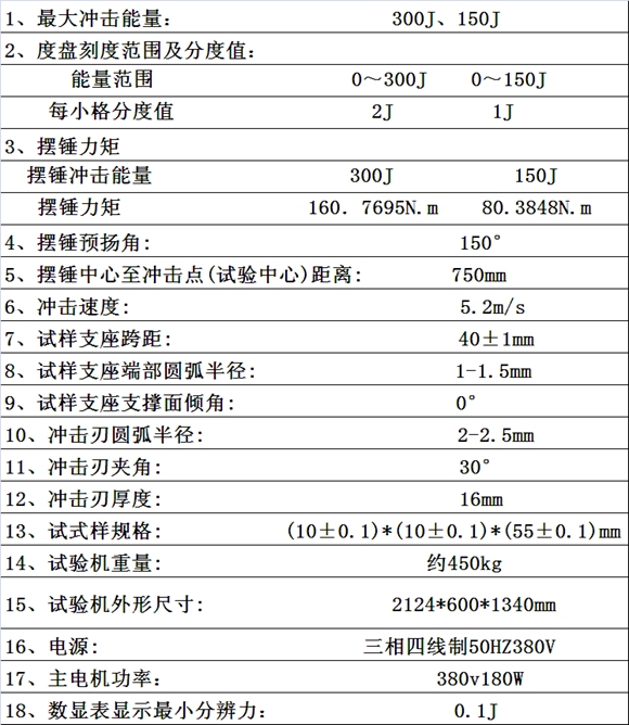 液晶数显冲击试验机JB-S300技术参数