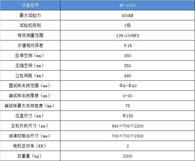 60吨万能试验机技术参数
